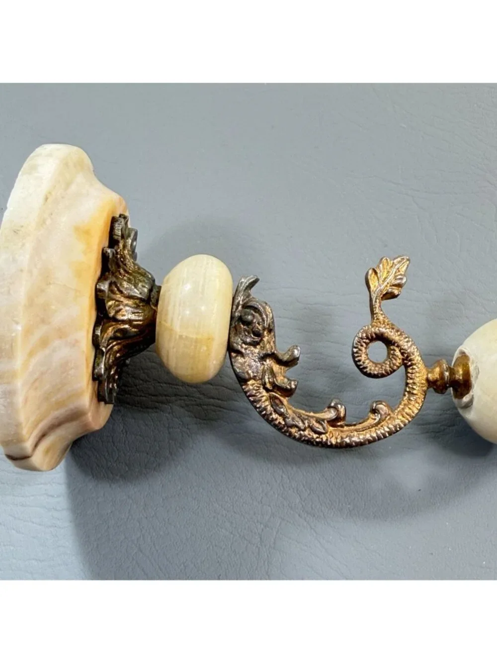 Vintage Onyx Marble Brass Dolphin Candlestick Hollywood Regency Pricket 8